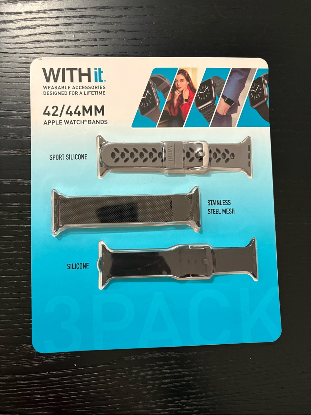 3-Pack 42/44mm Black Apple Watch Bands